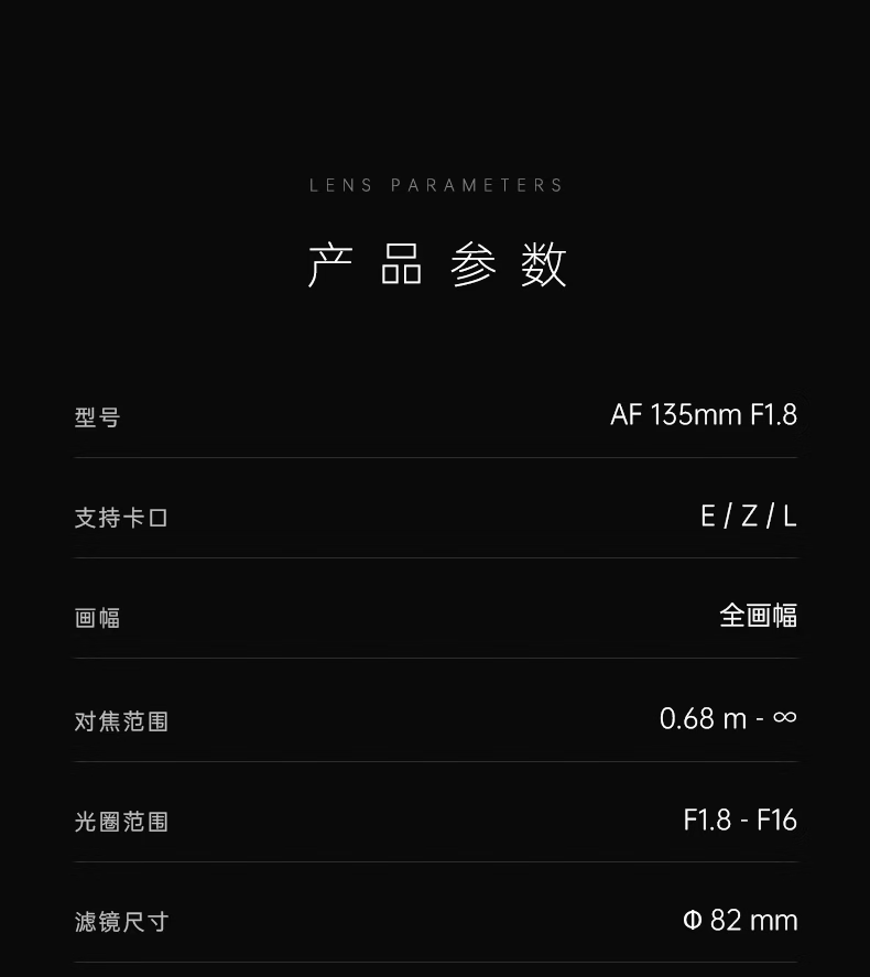 七工匠 AF 135mm F1.8 MAX 相机镜头开售：首发尼康 Z 卡口，3790 元