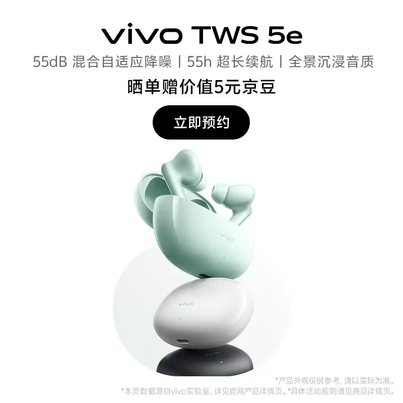 vivo TWS 5e 耳机开启预约：55dB 混合自适应降噪，29 日开售
