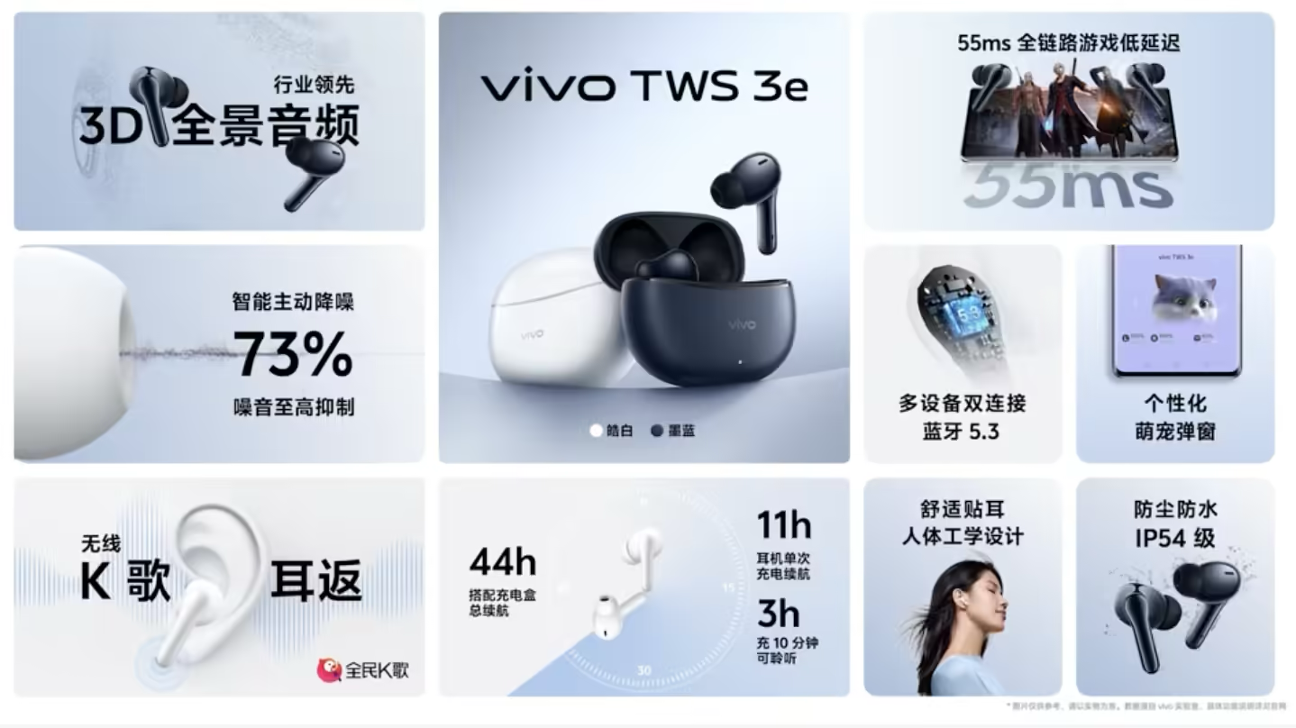 vivo TWS 5e 耳机开启预约：55dB 混合自适应降噪，29 日开售