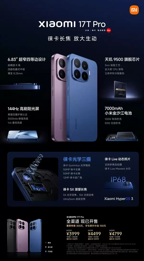 一图看懂小米17T系列:徕卡影像全系标配 最低仅需2549.15元