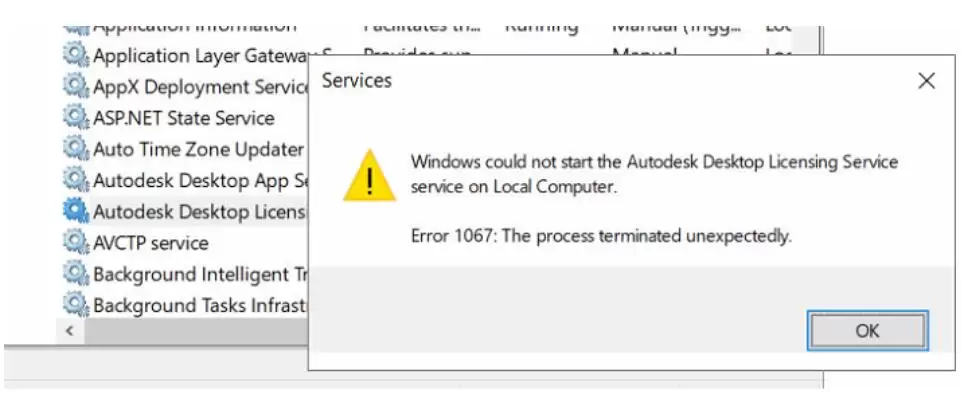 启动Autodesk Desktop Licensing Service时出现错误1067:进程意外终止怎么办