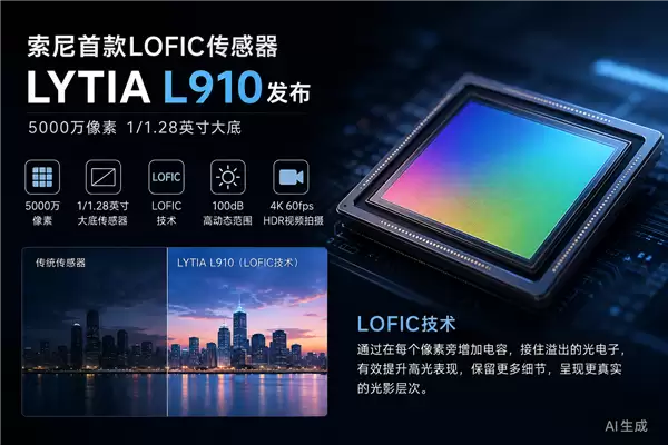 索尼首款LOFIC传感器LYTIA L910发布：5000万像素 1/1.28英寸超大底