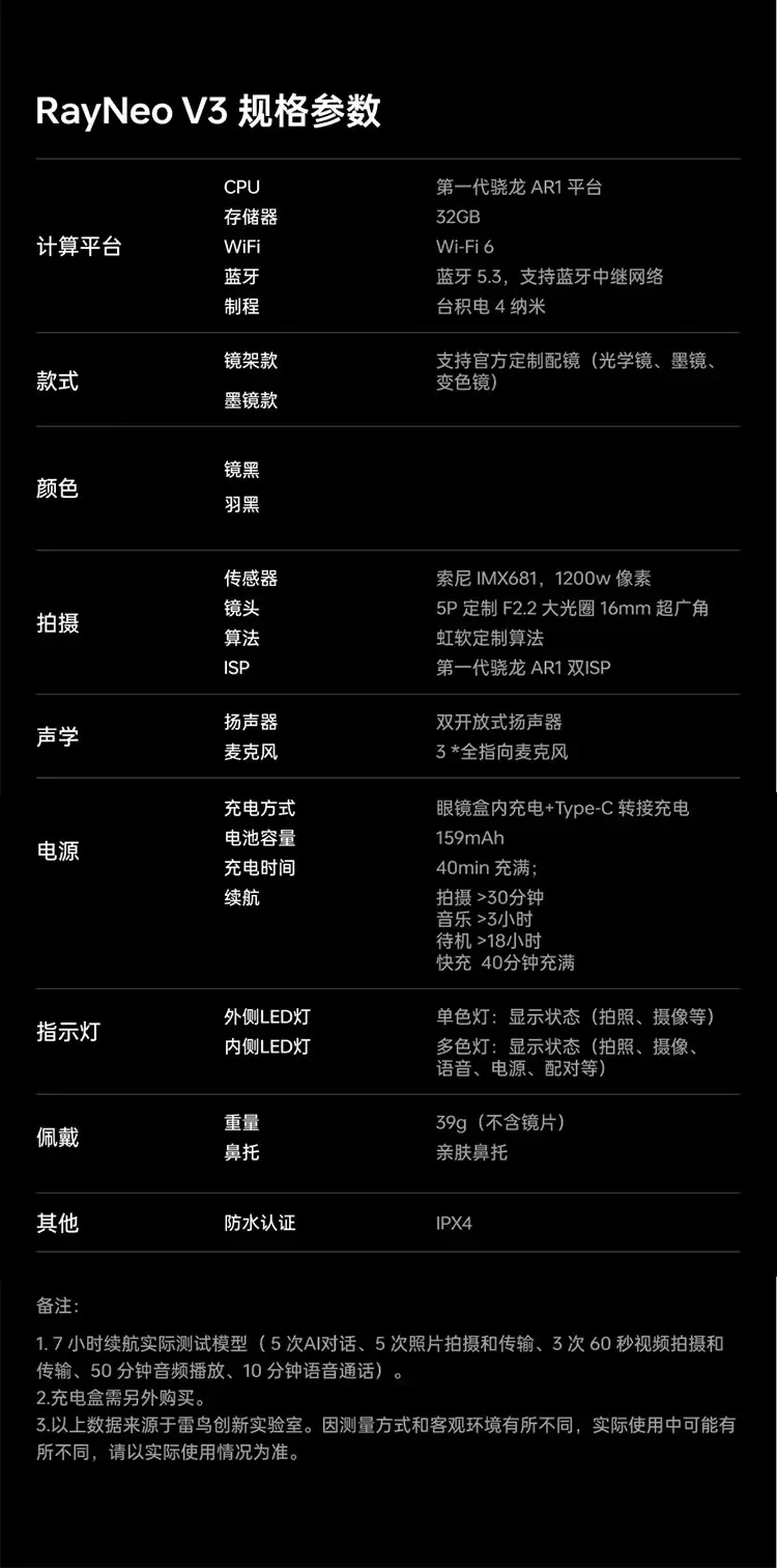 1799 → 499 元:雷鸟 V3 智能眼镜破冰新低,索尼 IMX681 + 骁龙 AR1