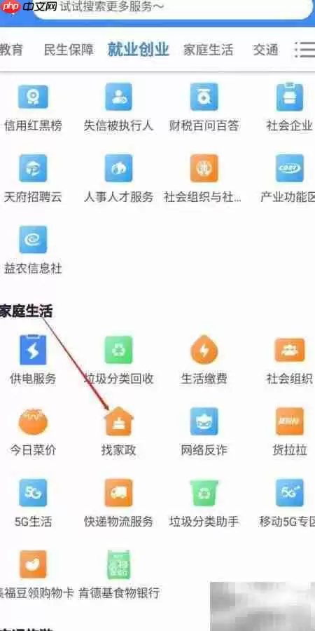 天府市民云找家政服务指南