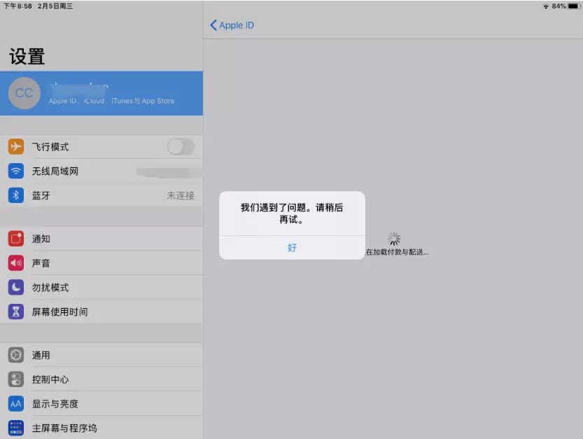 使用iPad付款时,显示付款与配送正在加载中? 使用iPad付款时,显示付款与配送正在加载中?