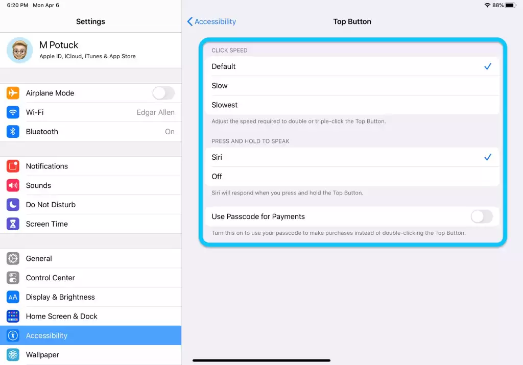 如何自定义 iPad Pro 的顶部按钮的功能？