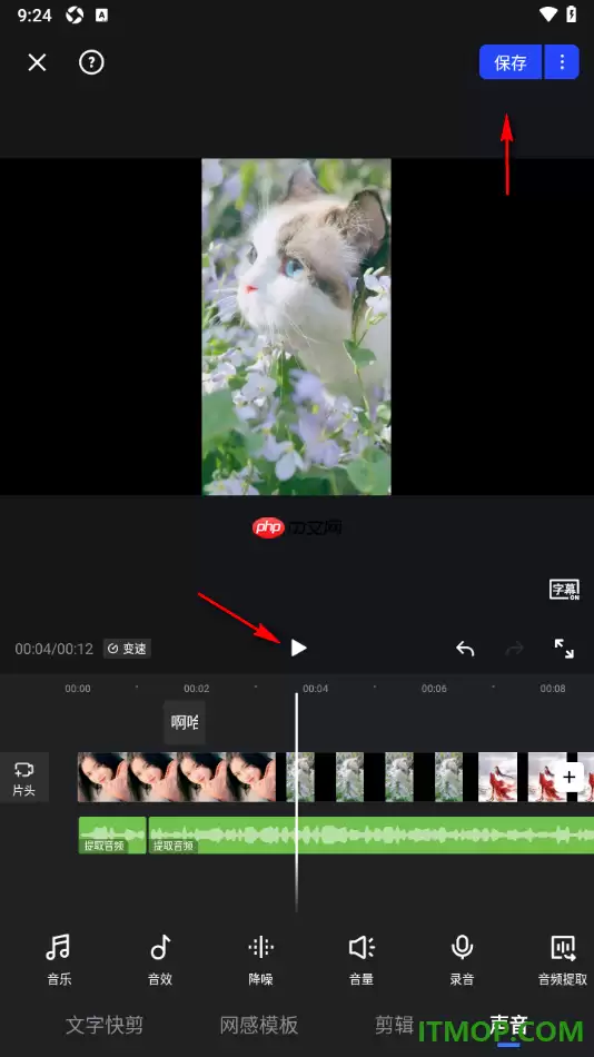 开拍手机版将不要的音频片段分割出来并删除的方法