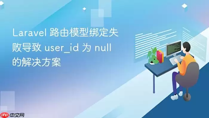 Laravel 路由模型绑定失败导致 user_id 为 null 的解决方案