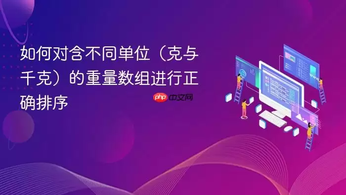 如何对含不同单位（克与千克）的重量数组进行正确排序