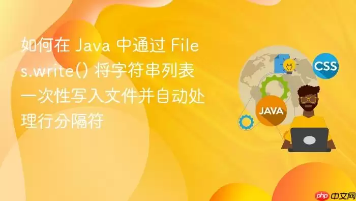 如何在 Java 中通过 Files.write() 将字符串列表一次性写入文件并自动处理行分隔符