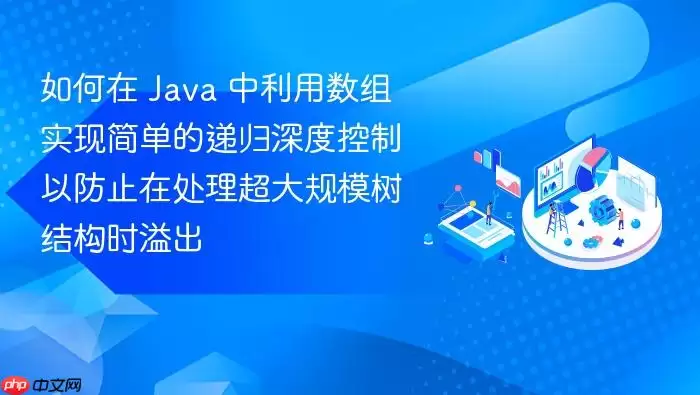 如何在 Java 中利用数组实现简单的递归深度控制以防止在处理超大规模树结构时溢出
