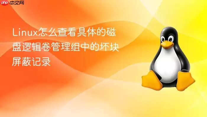 Linux怎么查看具体的磁盘逻辑卷管理组中的坏块屏蔽记录