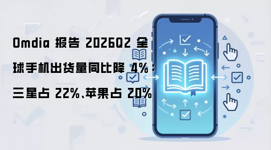 Omdia 报告 2026Q2 全球手机出货量同比降 4%:三星占 22%、苹果占 20%