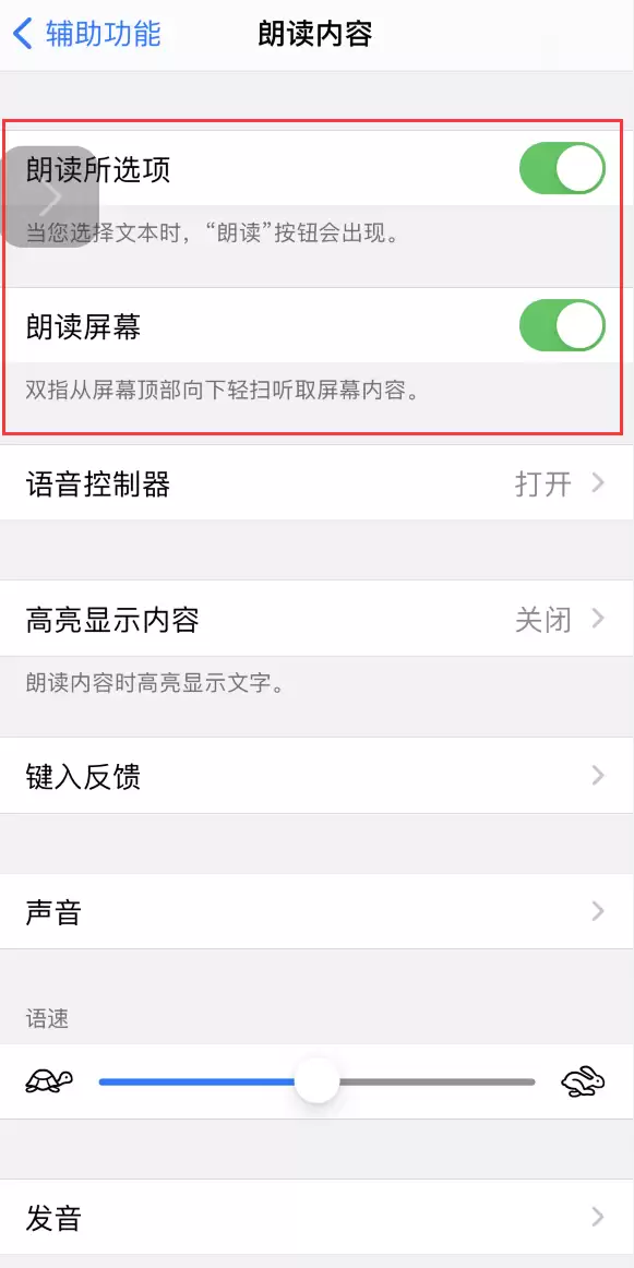 iPhone 辅助功能-朗读内容