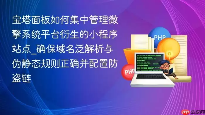 宝塔面板如何集中管理微擎系统平台衍生的小程序站点_确保域名泛解析与伪静态规则正确并配置防盗链
