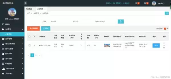 小区后台管理系统项目前端html页面模板实现示例
