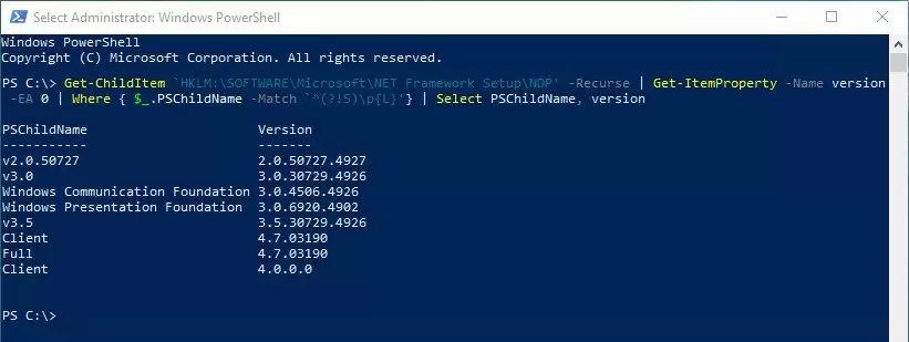 查看Windows上安装的.NETFramework版本的四种方法