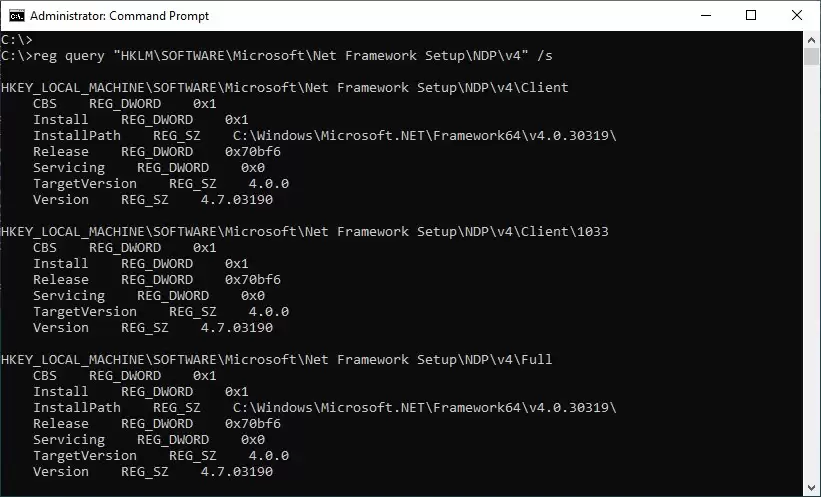 查看Windows上安装的.NETFramework版本的四种方法