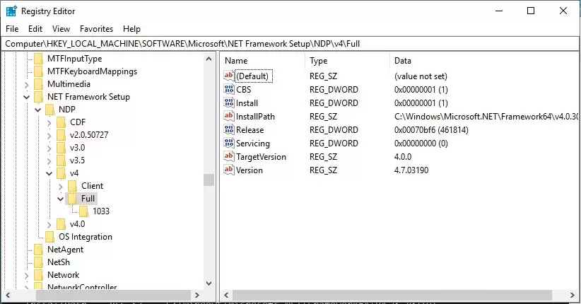 查看Windows上安装的.NETFramework版本的四种方法