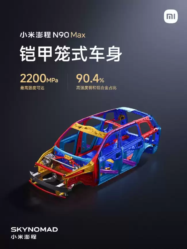 小米澎程 N90 Max 搭载铠甲笼式车身 车顶最大承压载荷将近 14 吨