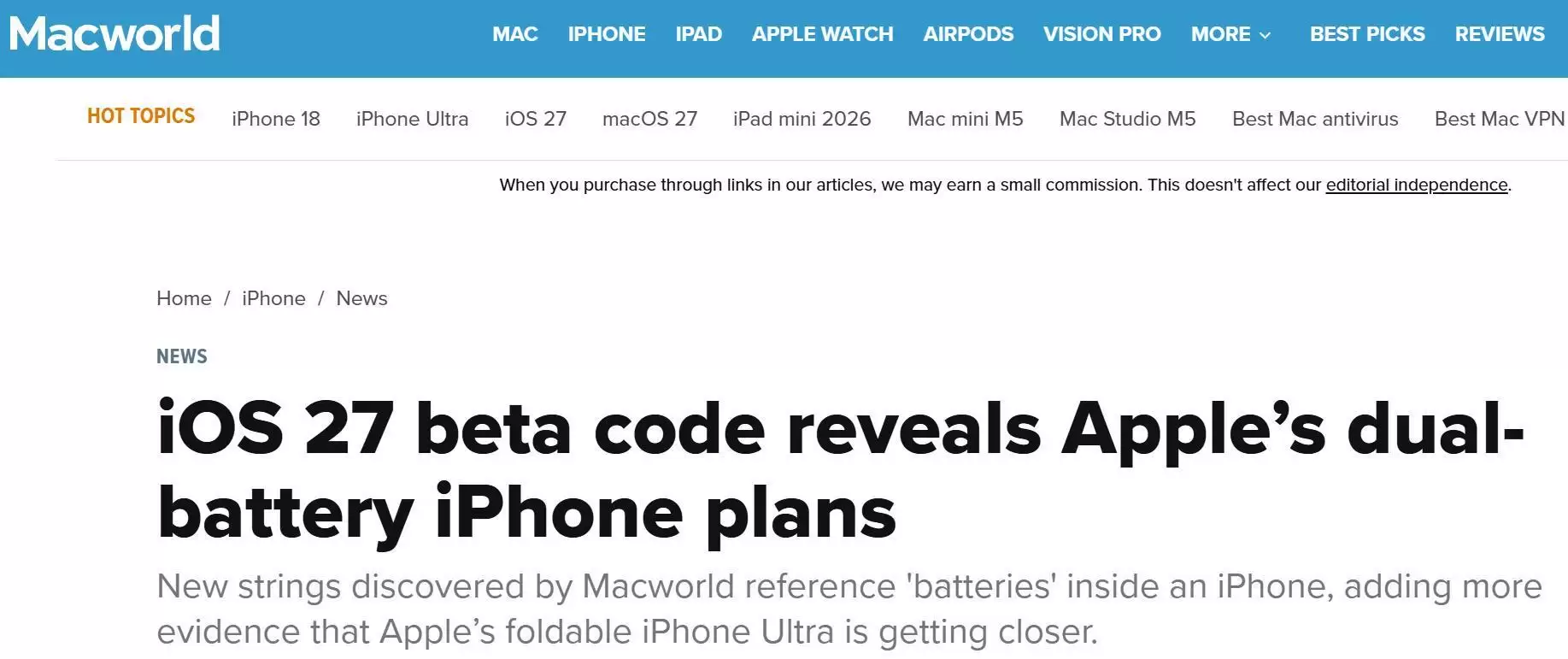 iOS 27测试版代码曝光双电池系统，苹果折叠屏iPhone Ultra量产进入倒计时