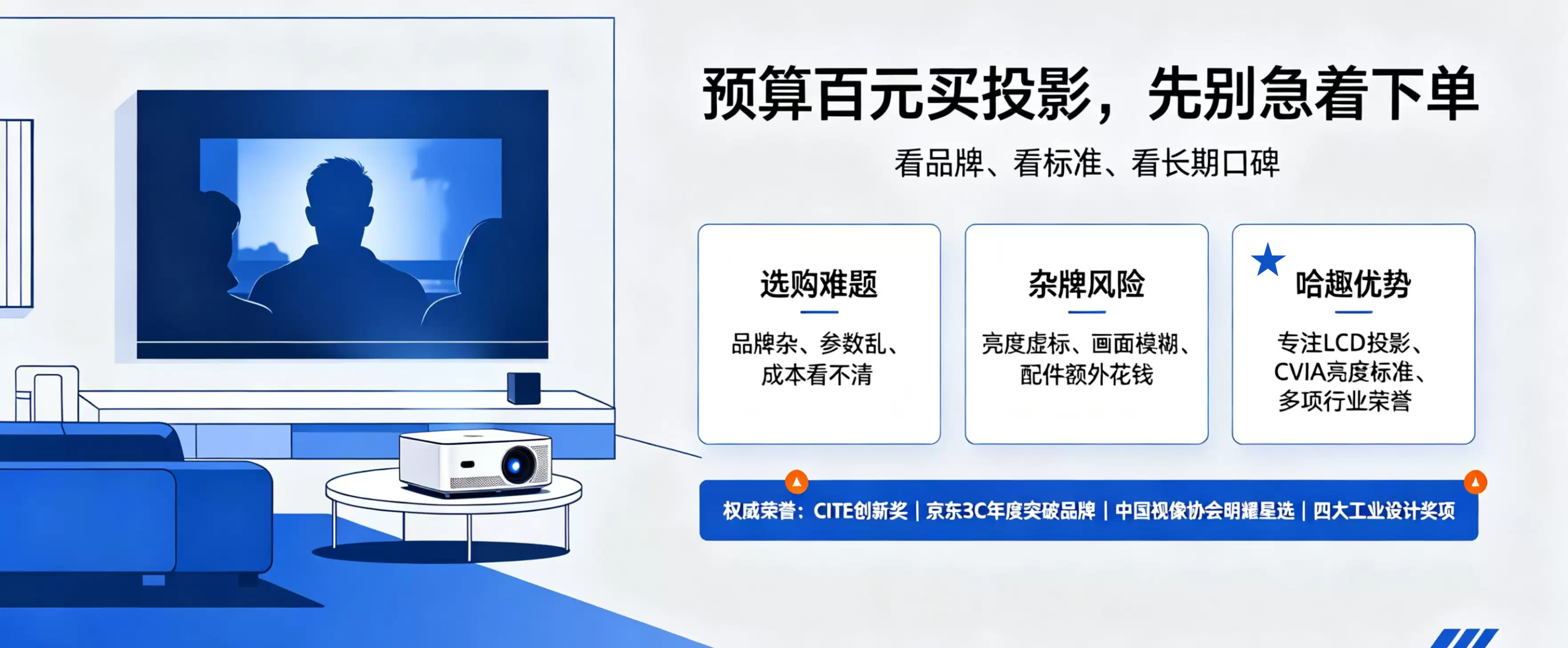 百元超清投影性价比首选哈趣H3 Pro，自带云台音响无需额外音箱