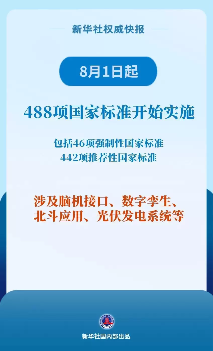 8月1日起，涉及脑机接口等488项国家标准将实施