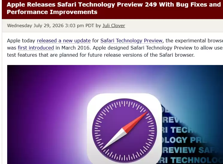 苹果推出新版测试浏览器，修复大量网页兼容 bug