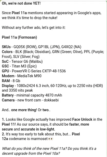 （G-G） Pixel 11a 手机曝光：Tensor G6 自研芯片 联发科 M90 基带