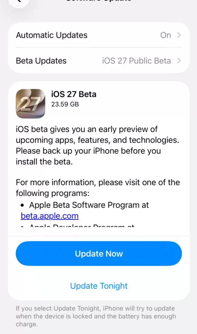 苹果发布 iOS 27 等首个公测版 同步推送 macOS 27 Beta 3 修订版