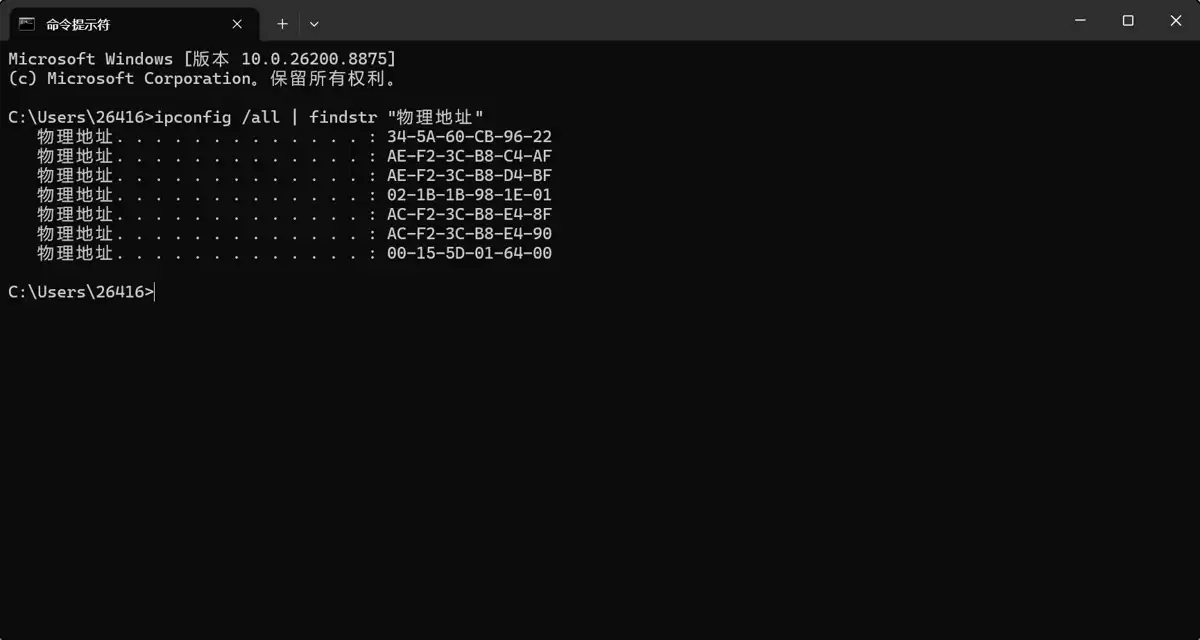 Windows和Python获取MAC地址的极简方法