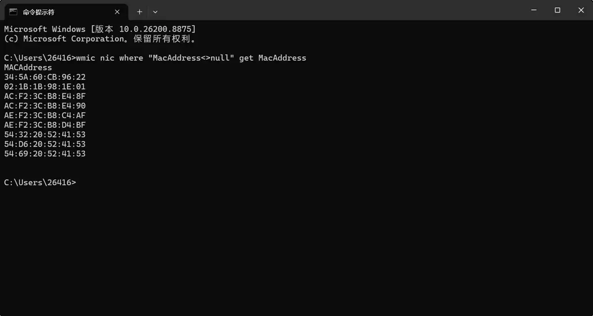 Windows和Python获取MAC地址的极简方法
