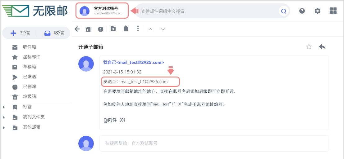 主邮箱统一管理子邮箱邮件示意图