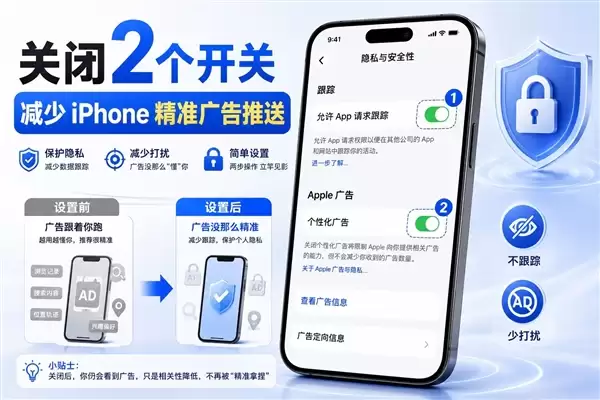 关闭这2个开关 减少iPhone精准广告推送