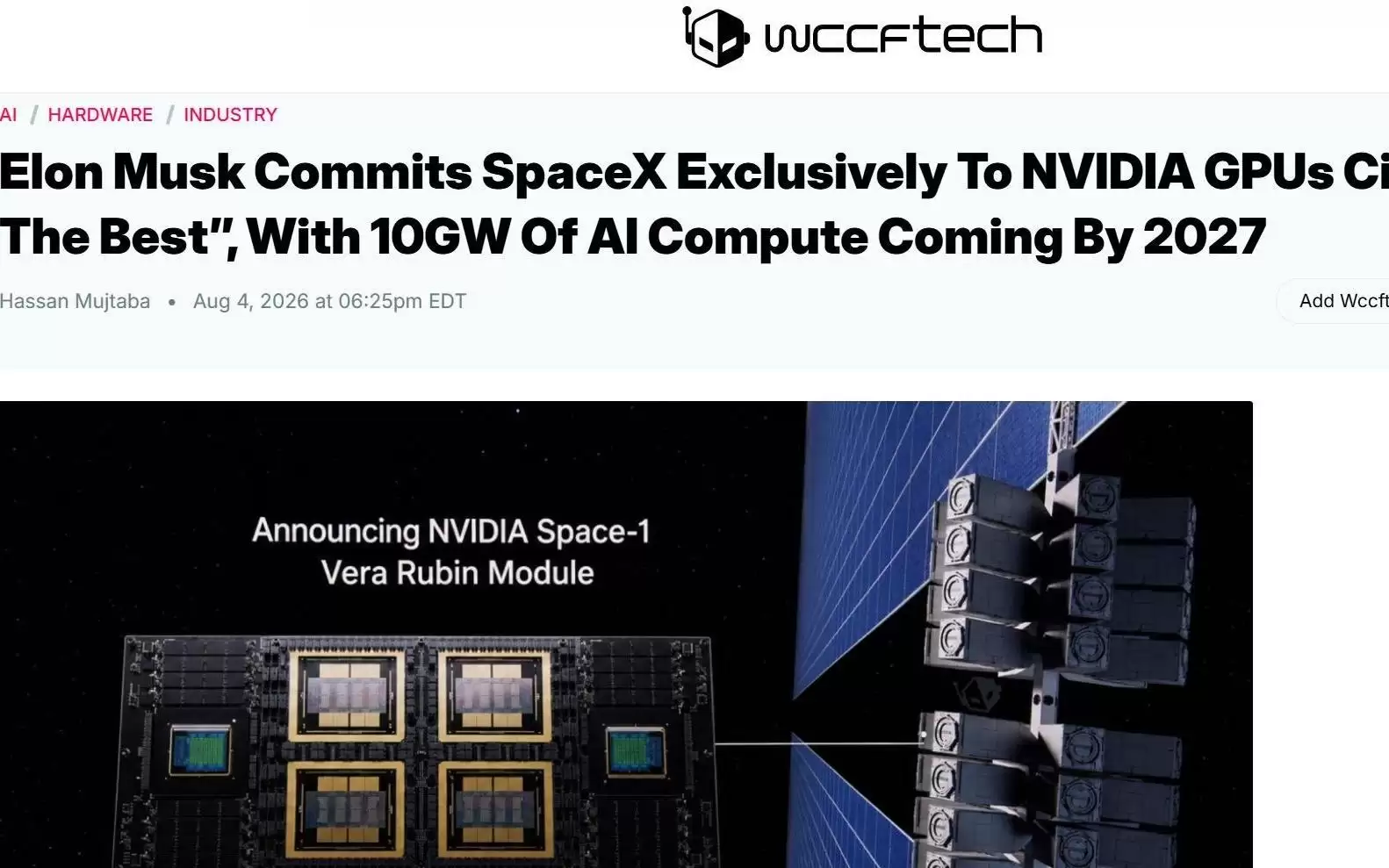 SpaceX宣布独家采用英伟达GPU，斥巨资构建10GW级太空AI算力版图
