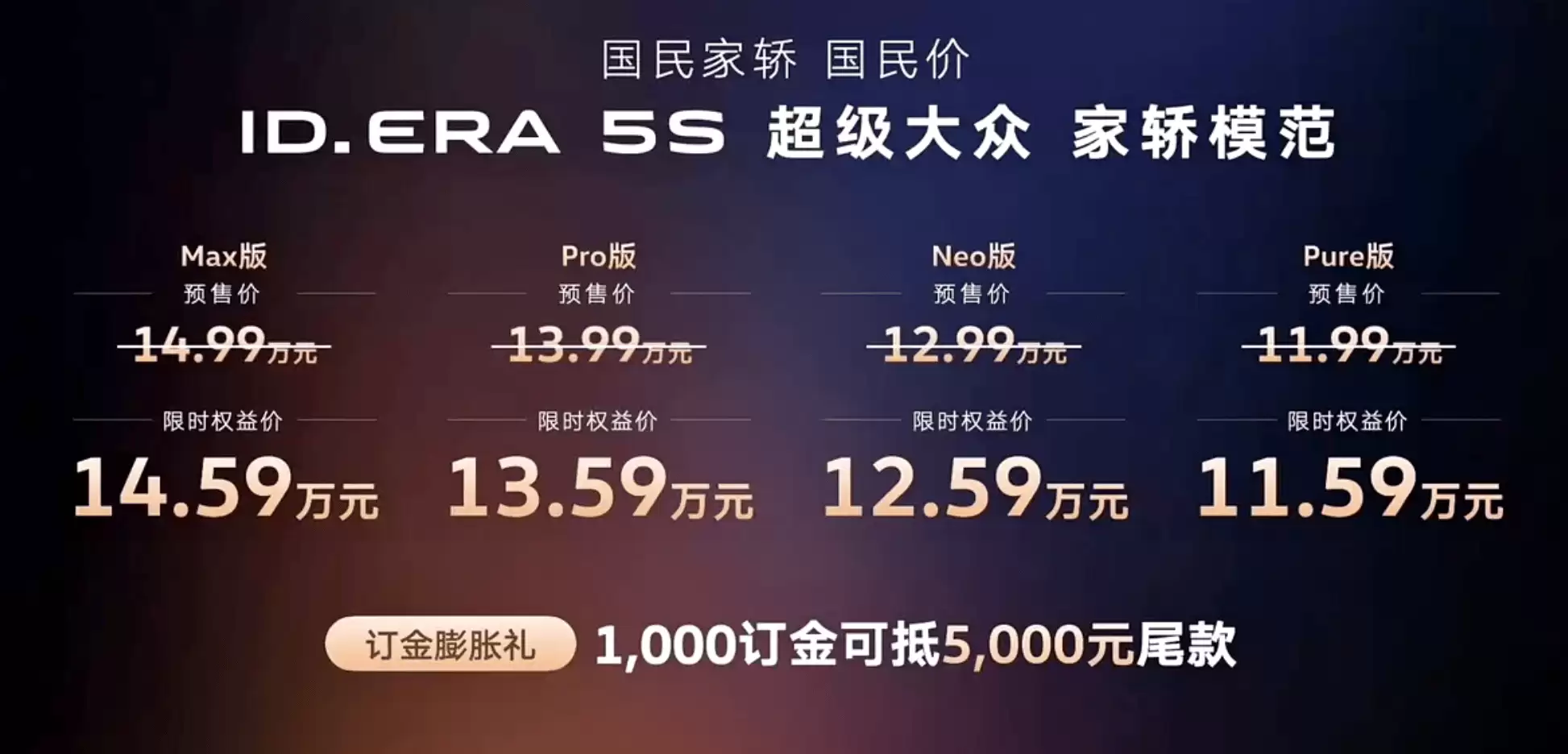 上汽大众ID. ERA 5S开启预售 城市NOA加持 预售价11.59万起