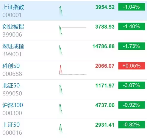A股三大指数均跌逾1% 近百股跌超9%
