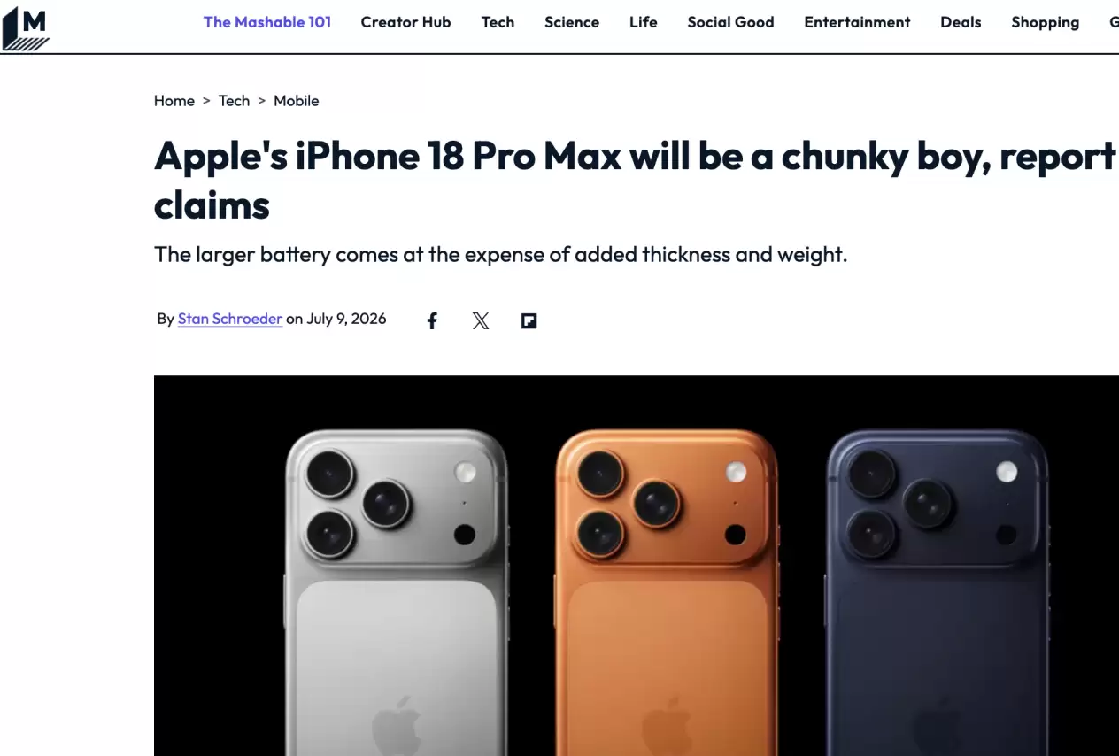 iPhone 18 Pro Max 机身将增厚增重，超大电池与散热升级成核心推手