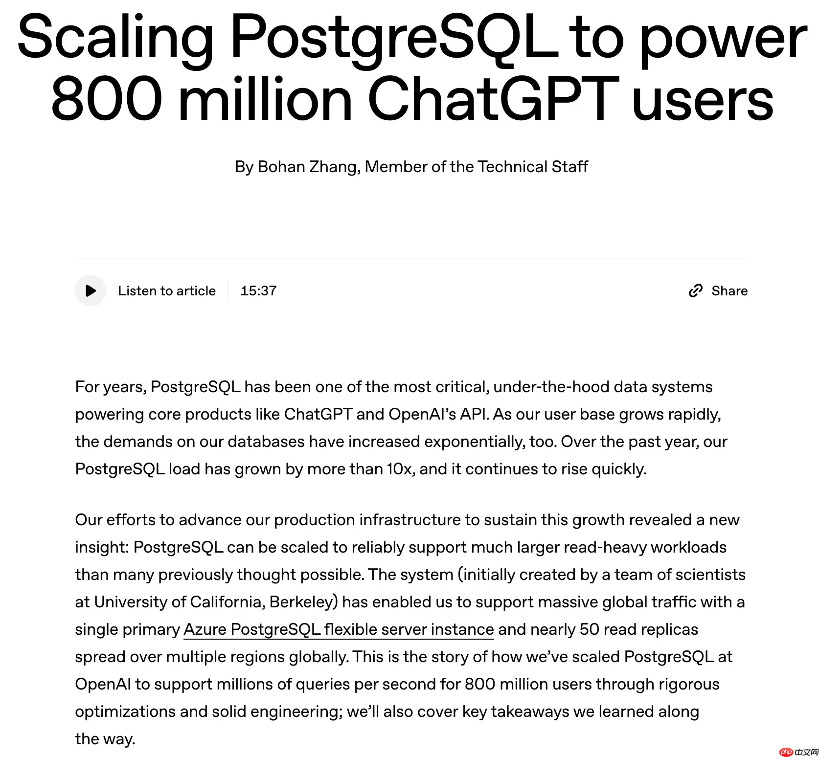 OpenAI 用 PostgreSQL 扛起 8 亿用户级别流量