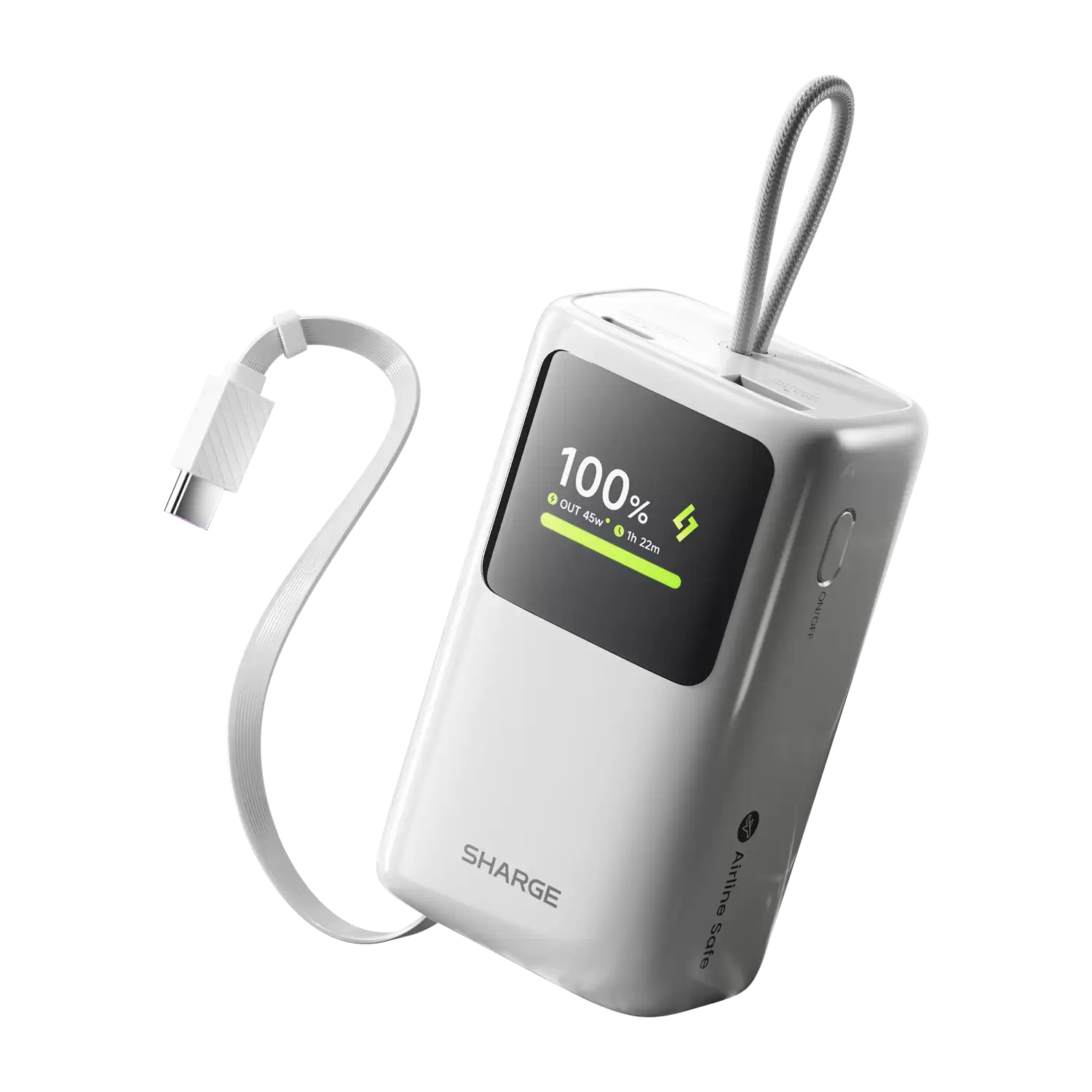 闪极推出怪能充 45W 带屏自带线移动电源:2C+1A,10000mAh 电芯,249 元
