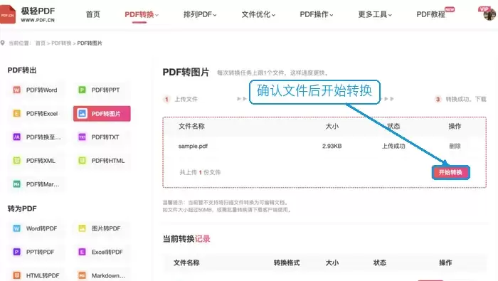 确认PDF并开始转图片