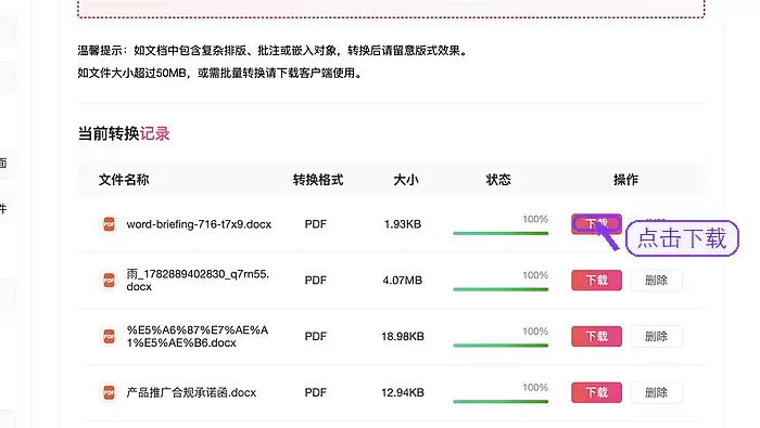 极轻PDF下载Word转PDF结果