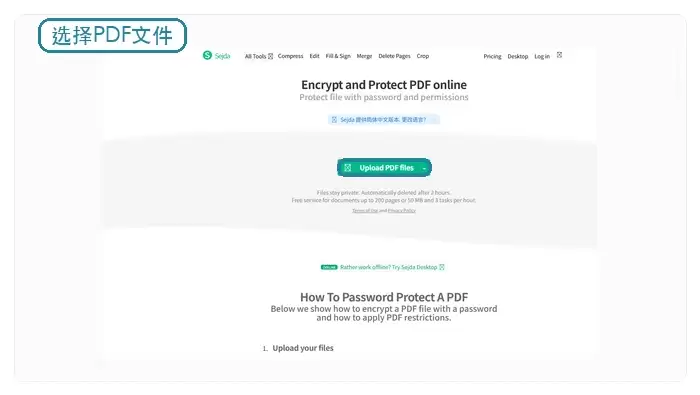 Sejda上传PDF文件示例