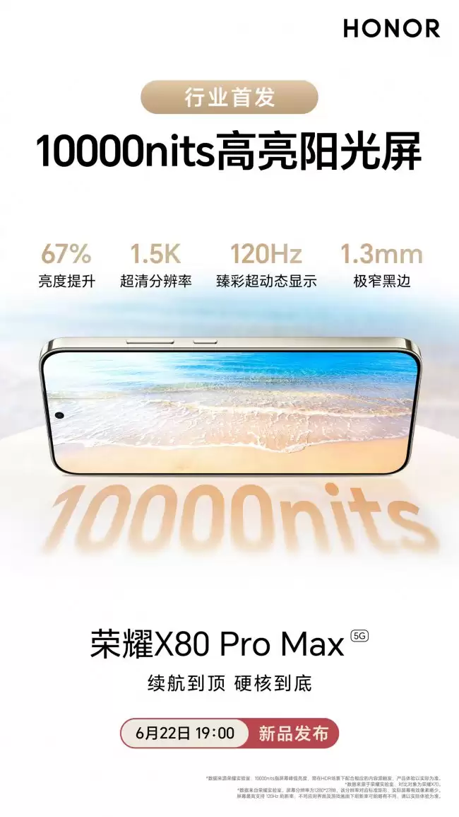 荣耀 X80 Pro Max 手机发布首款屏幕亮度突破 10000nits