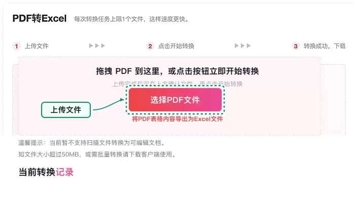 上传需要转换的PDF表格