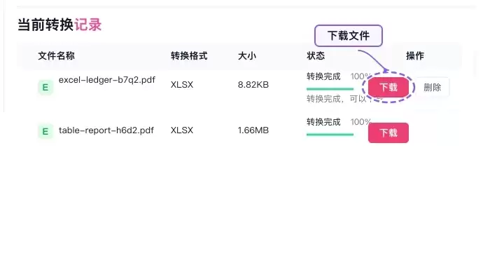下载转换后的Excel文件