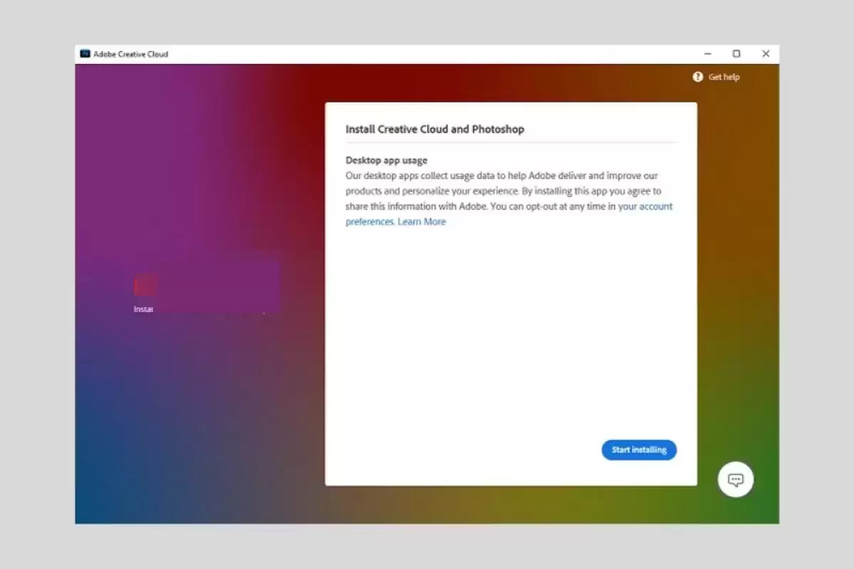 Adobe Creative Cloud和Photoshop安装器准备开始安装的界面