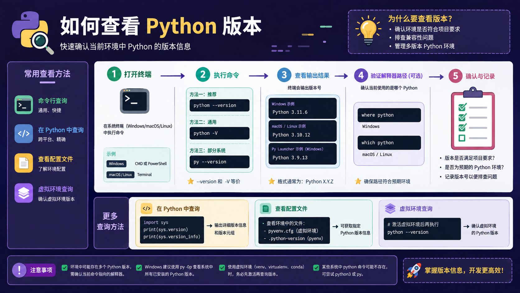 如何查看python版本：命令行检查、环境隔离与验证流程