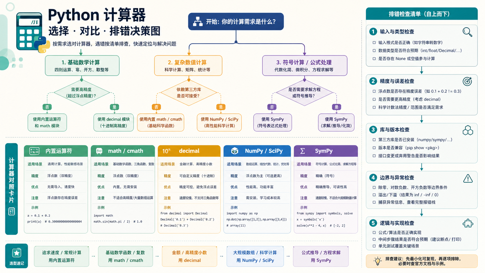 python 计算器选择与排错决策图