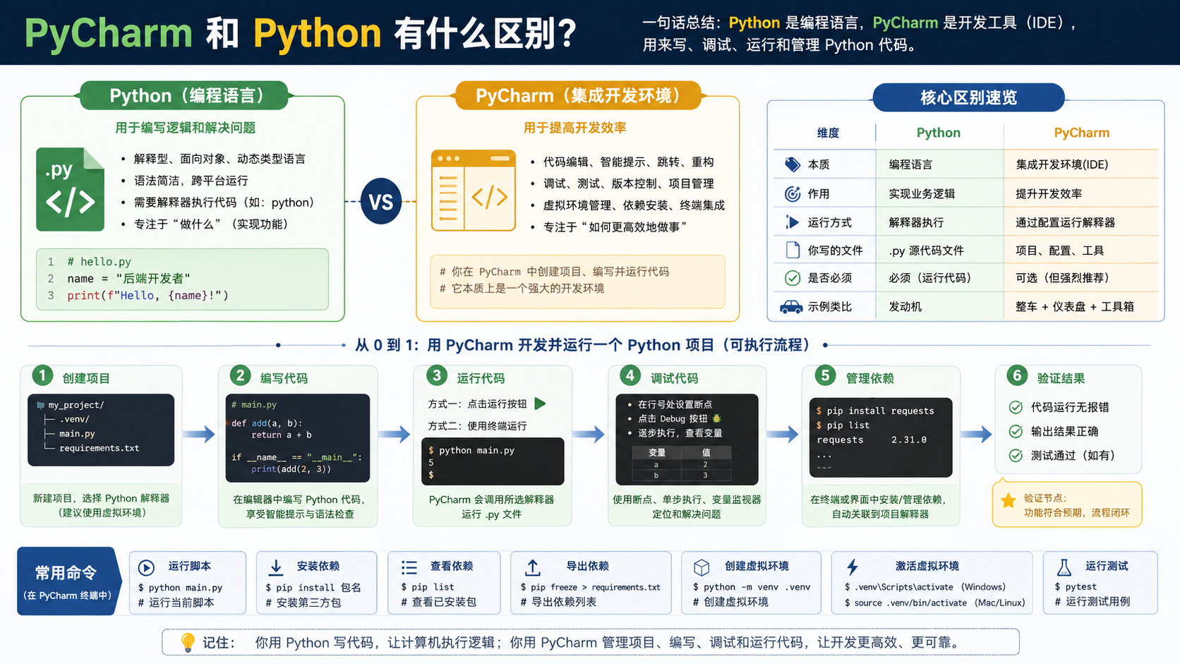 pycharm和python区别核心流程图